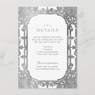 Carte D'accompagnement Détails de mariage orné et élégant en argent