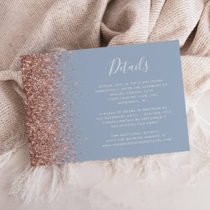 Carte D'accompagnement Détails de mariage pailletés or rose bleu poussiér
