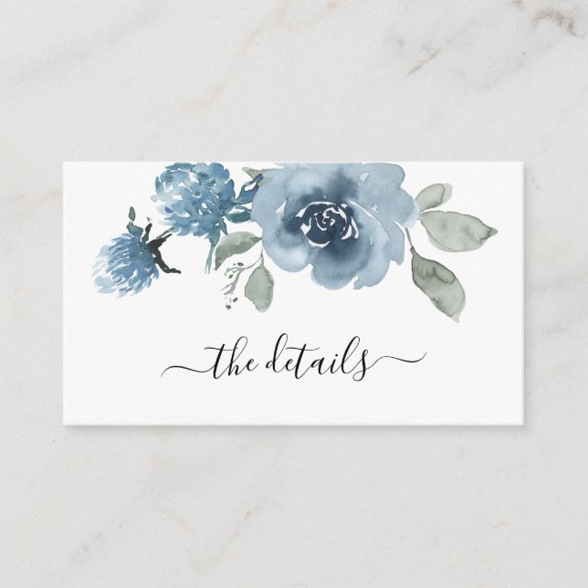 Carte D'accompagnement Détails de mariage pastel ardoise florale bleu pou (Devant)