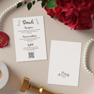 Carte D'accompagnement Détails de mariage QR Simple Minimal Noir et Blanc