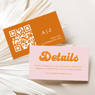 Carte D'accompagnement Détails de mariage rétro bohème rose et orange des