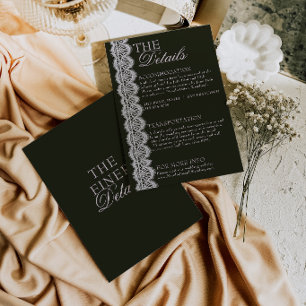 Carte D'accompagnement Détails de mariage rétro en dentelle noire et blan