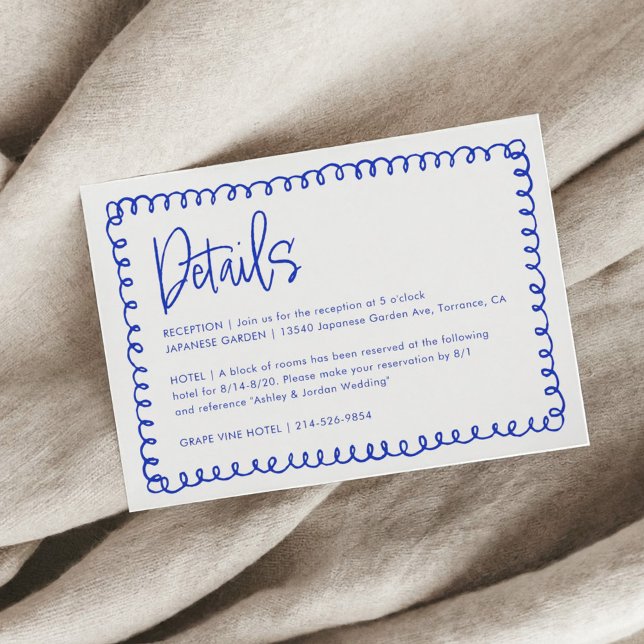 Carte D'accompagnement Détails de mariage rétro français bleu manuscrit (Créateur téléchargé)