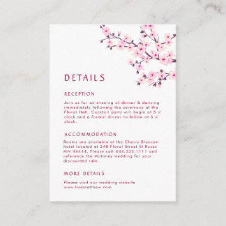 Carte D'accompagnement Détails de mariage rose blanc Floraison de cerisie