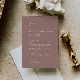 Carte D'accompagnement Détails de mariage rose cannelle chic moderne