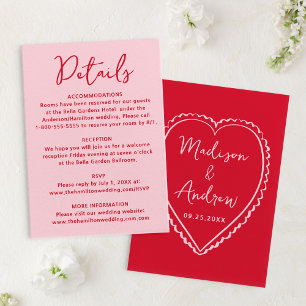 Carte D'accompagnement Détails de mariage rose et rouge capricieux