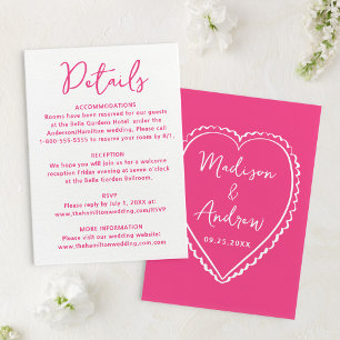 Carte D'accompagnement Détails de Mariage Rose Fantaisiste avec Cœur