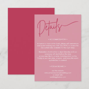 Carte D'accompagnement Détails de mariage rose magenta minimaliste modern