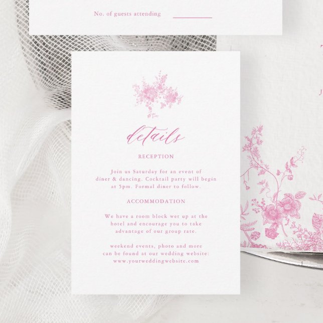 Carte D'accompagnement Détails de mariage rose Toile victorienne Chinoise (Créateur téléchargé)