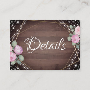 Carte D'accompagnement Détails de mariage rustique en bois et floraux
