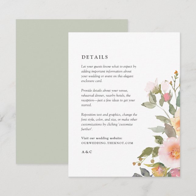 Carte D'accompagnement Détails de mariage Rustique Floral Spring (Devant / Derrière)