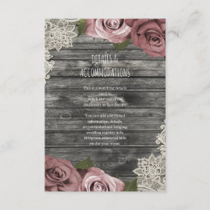 Carte D'accompagnement Détails de mariage rustique roses gris rose poussi