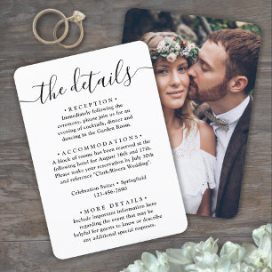 Carte D'accompagnement Détails de mariage, script simple et photo