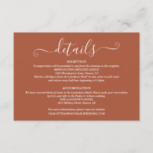 Carte D'accompagnement Détails de mariage Script Spring Lights Terracotta