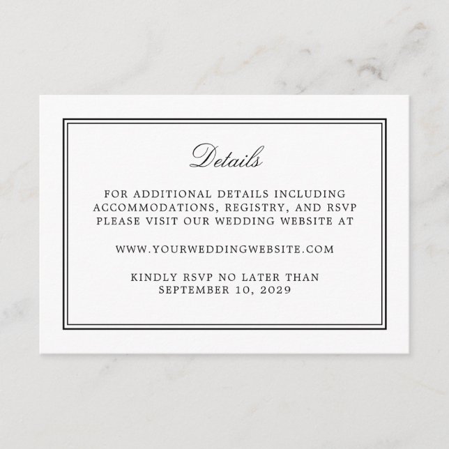 Carte D'accompagnement Détails de mariage simple blanc élégant (Devant)