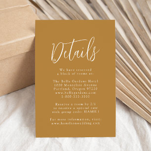Carte D'accompagnement Détails de mariage Simple Script Ochre
