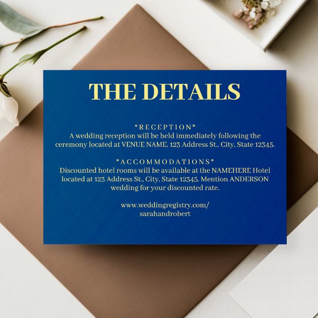 Carte D'accompagnement Détails de mariage simples bleu et jaune (Simple Blue and Yellow Wedding Details Enclosure Card)
