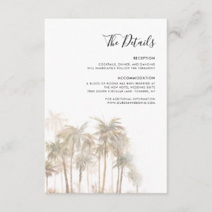 Carte D'accompagnement Détails de mariage sur la plage avec palmiers à l'