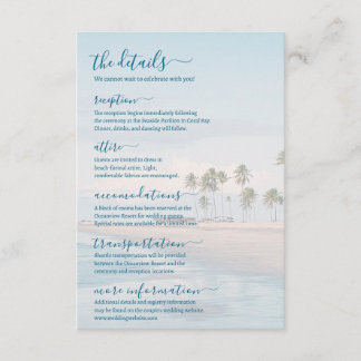Carte D'accompagnement Détails de mariage sur la plage de l'océan bleu