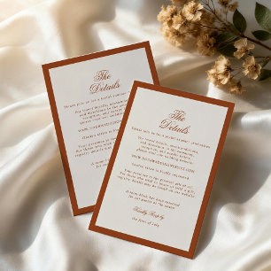Carte D'accompagnement Détails de mariage Terracotta Orange Brûlé Ancienn