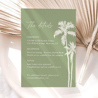 Carte D'accompagnement Détails de mariage tropical avec palmier, Informat