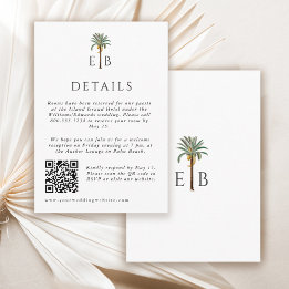 Carte D'accompagnement Détails de mariage tropical élégant avec monogramm