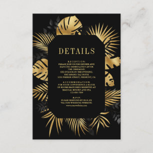 Carte D'accompagnement Détails de mariage tropical Palm noir et or