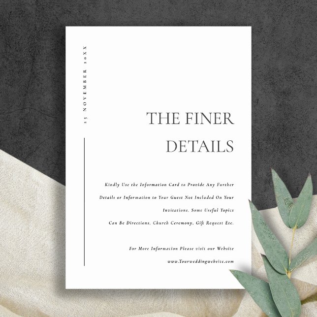 CARTE D'ACCOMPAGNEMENT DÉTAILS DE MARIAGE TYPOGRAPHIE NOIR BLANC MINIMAL (Créateur téléchargé)