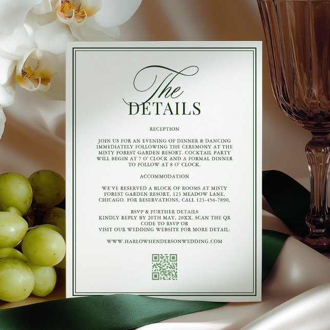 Carte D'accompagnement Détails de mariage vert foncé classique (Créateur téléchargé)