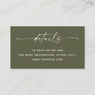 Carte D'accompagnement Détails de mariage vert olive foncé Site Web + Q