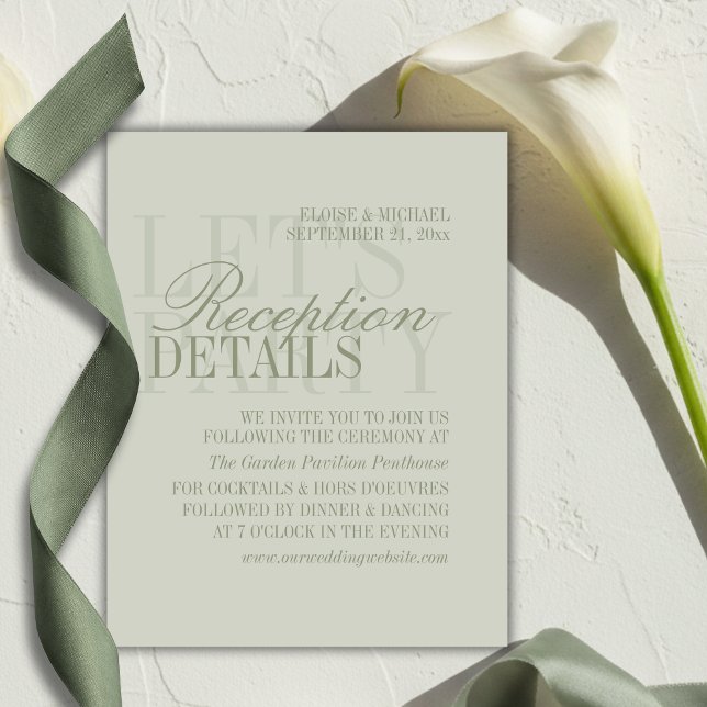Carte D'accompagnement Détails de mariage vert sauge de script moderne (Modern Script Sage Green Wedding Details Enclosure Card)