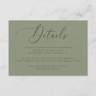 Carte D'accompagnement Détails de mariage Vert Sauge Élégant Minimalist