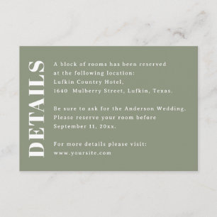 Carte D'accompagnement Détails de mariage vert sauge Informations sur l