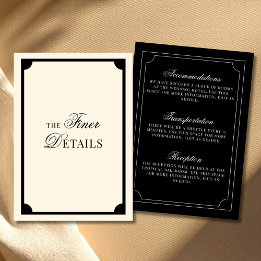 Carte D'accompagnement Détails de mariage vintage noir et ivoire à l'allu