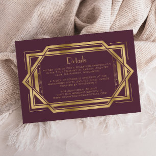 Carte D'accompagnement Détails de mariage vintage or burgundy Déco des an