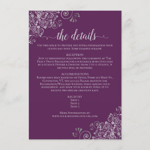 Carte D'accompagnement Détails de mariage Violet prune élégant Boucles d'