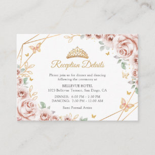 Carte D'accompagnement Détails de Quinceanera Floral Rose Pâle Or