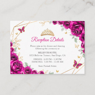 Carte D'accompagnement Détails de Quinceanera Florale Rose Fuchsia Or