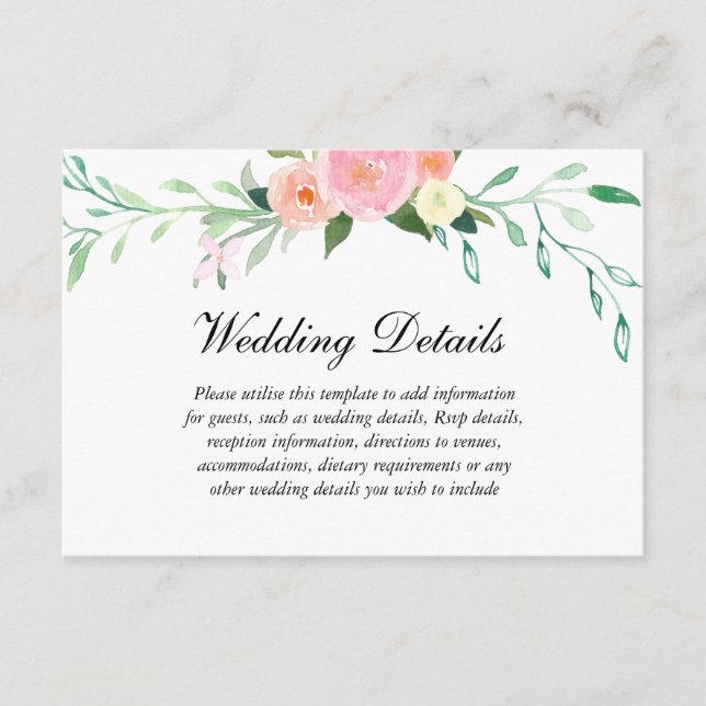 Carte D'accompagnement Détails de réception de mariage à l'aquarelle de f (Devant)