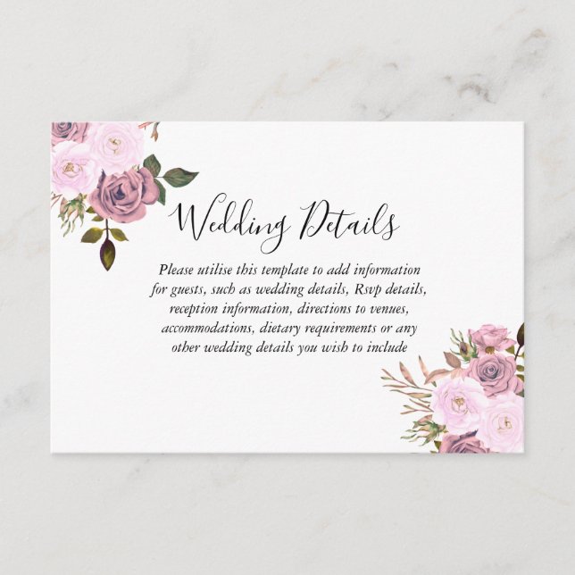 Carte D'accompagnement Détails de réception de mariage élégant rose et or (Devant)
