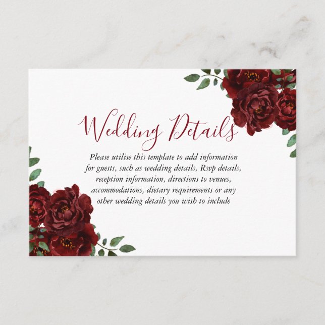 Carte D'accompagnement Détails de réception de mariage romantique Rose Bo (Devant)