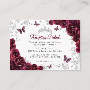 Carte D'accompagnement Détails de réception de Quinceanera argent Bourgog