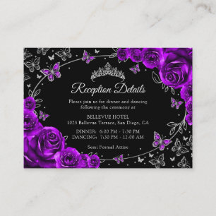 Carte D'accompagnement Détails de réception de Quinceanera argent pourpre