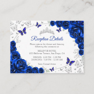 Carte D'accompagnement Détails de réception de Quinceanera bleu royal arg