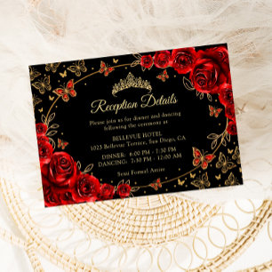 Carte D'accompagnement Détails de réception de Quinceanera en noir rouge