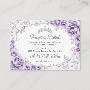 Carte D'accompagnement Détails de réception de Quinceanera Violet Argent
