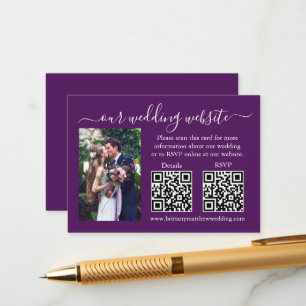 Carte D'accompagnement Détails de RSVP de mariage Photo 2 QR Violet