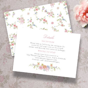 Carte D'accompagnement Détails de Rubans Roses et Fleurs Sauvages