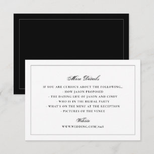 Carte D'accompagnement Détails de site web de mariage à dos noir et blanc