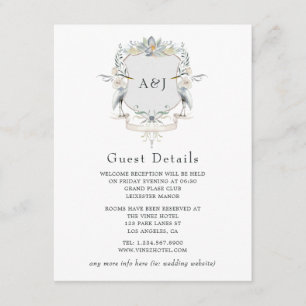 Carte D'accompagnement Détails des invités de mariage avec blason de mono